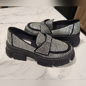 Steve Madden Trifecta Rhinestone Loafers Platform Chunky Slip On Womens 6